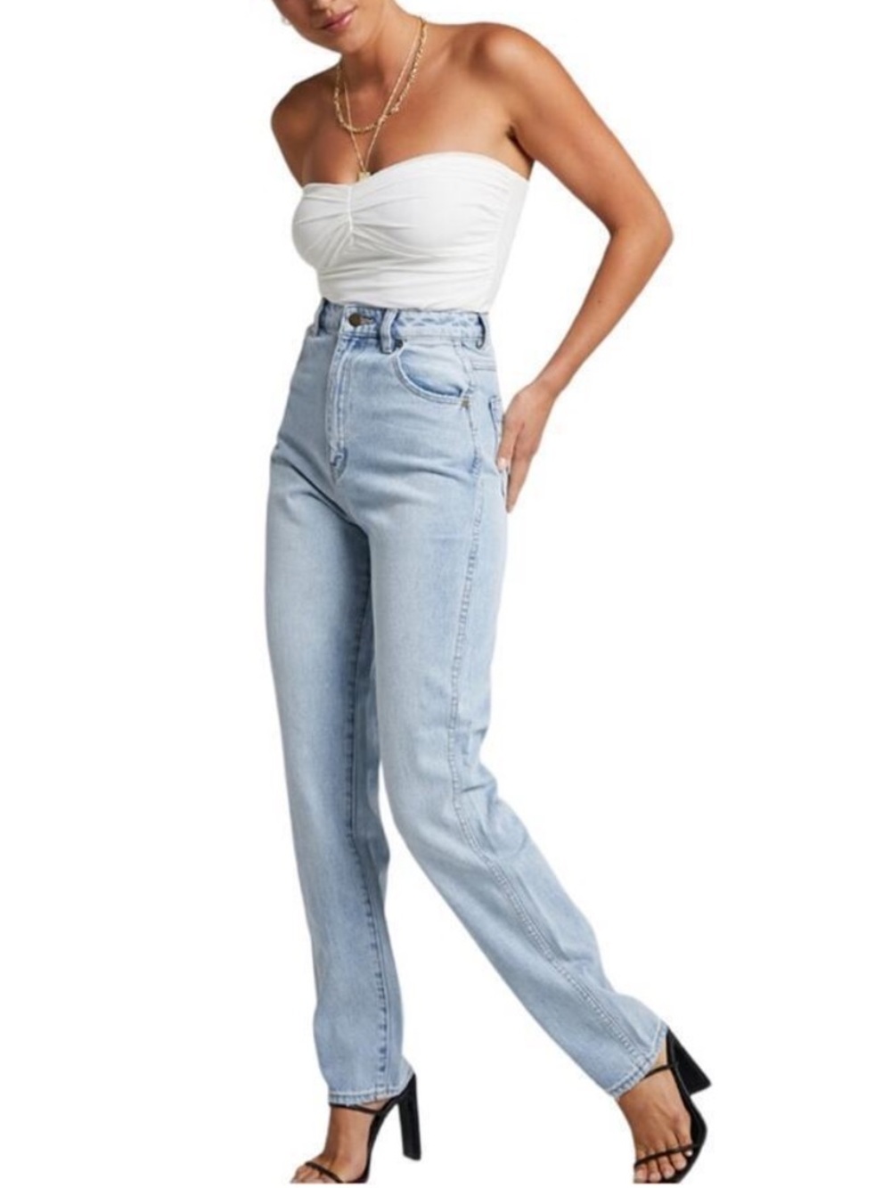 Rollas Elle Jeans Straight Leg High Rise Original Classic Light Wash Relax Denim